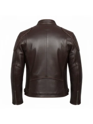 Dark Brown Biker Style Quilted Shoulder Leather Jacket