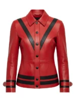 Elegant Classic Red Leather V Stripe Jacket