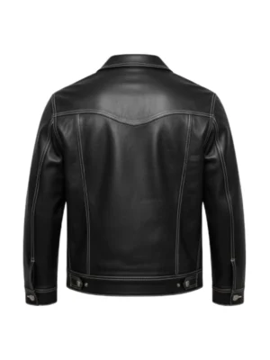 Four Pockets Black Leather Trucker Jacket