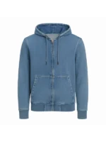 Men Blue Hooded Denim Jacket