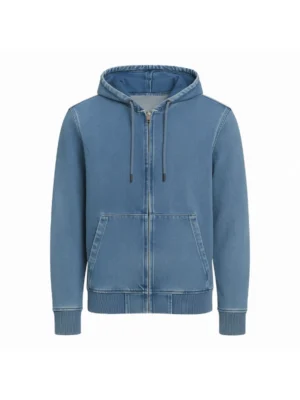 Men Blue Hooded Denim Jacket