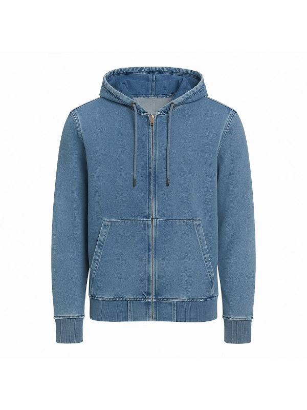 Men Blue Hooded Denim Jacket