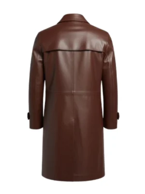 Men Leather Button Down Cognac Car Coat
