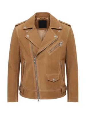 Men Light Brown Moto Suede Leather Jacket