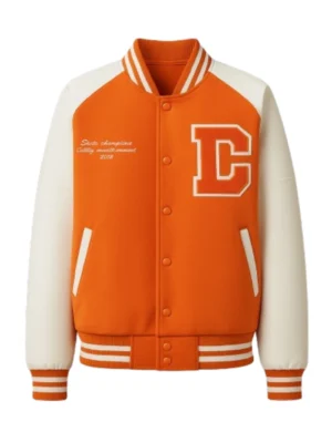 Men Orange Wool Varsity Jacket