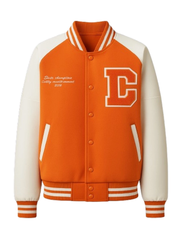 Men Orange Wool Varsity Jacket