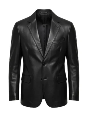 Men Two Button Black Leather Blazer