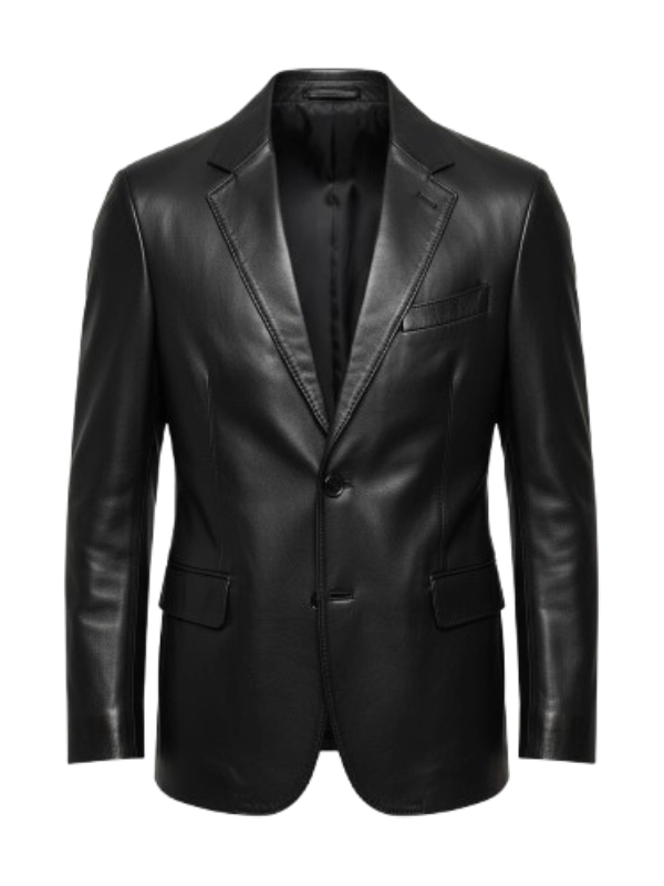 Men Two Button Black Leather Blazer