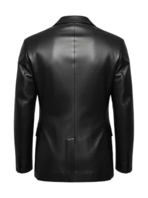 Two Button Black Leather Blazer