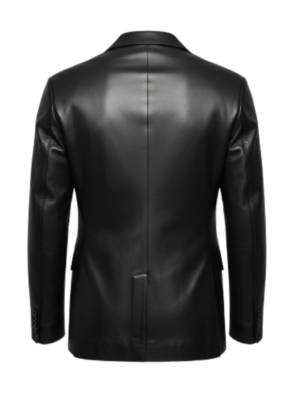 Two Button Black Leather Blazer