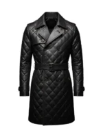 Women Black Diamond Quilted Leather Car Coat