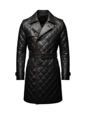 Women Black Diamond Quilted Leather Car Coat