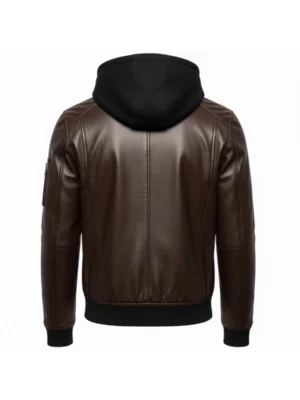 Women Brown Hooded Bomber Leather Jacket