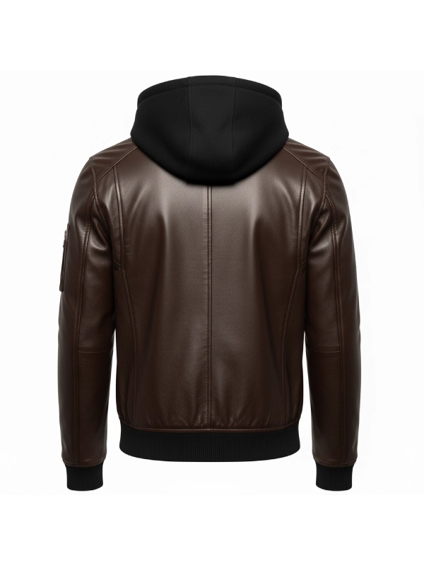 Women Brown Hooded Bomber Leather Jacket