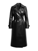 Women Elegant Black Leather Trench Coat