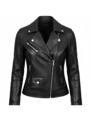 Women Lambskin Leather Black Biker Style Jacket