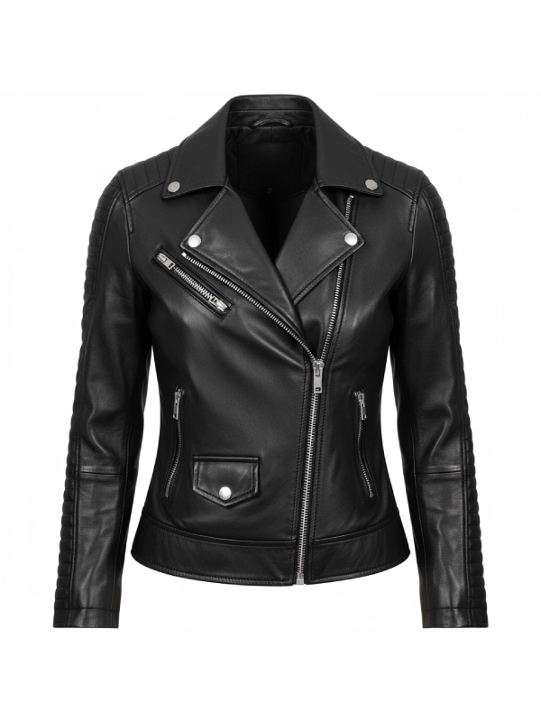 Women Lambskin Leather Black Biker Style Jacket