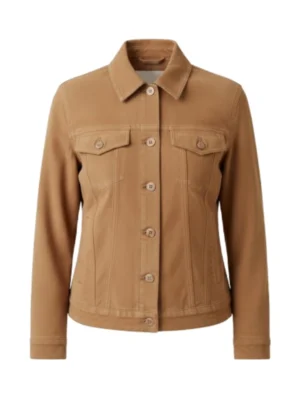 Women Light Brown Suede Trucker Jacket