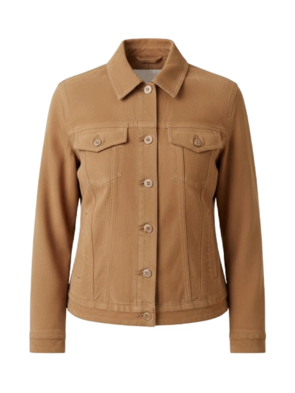 Women Light Brown Suede Trucker Jacket