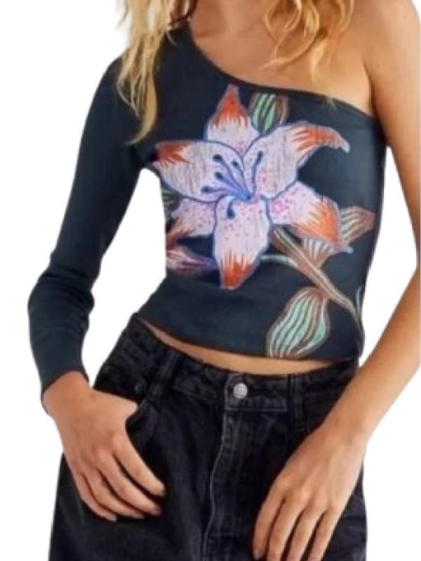 Big-Brother-USA-Ashley-Hollis-Floral-One-Shoulder-Top-Navy-Blue