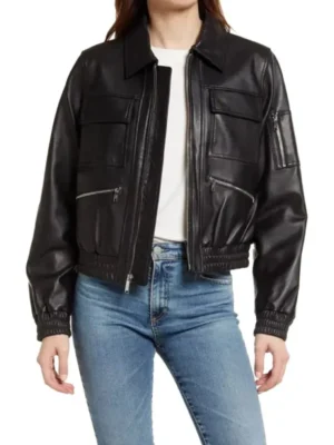 Black Bomber Leather Jacket Womens