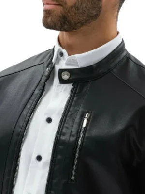 Black Cafe Racer Bomber Leather Jacket