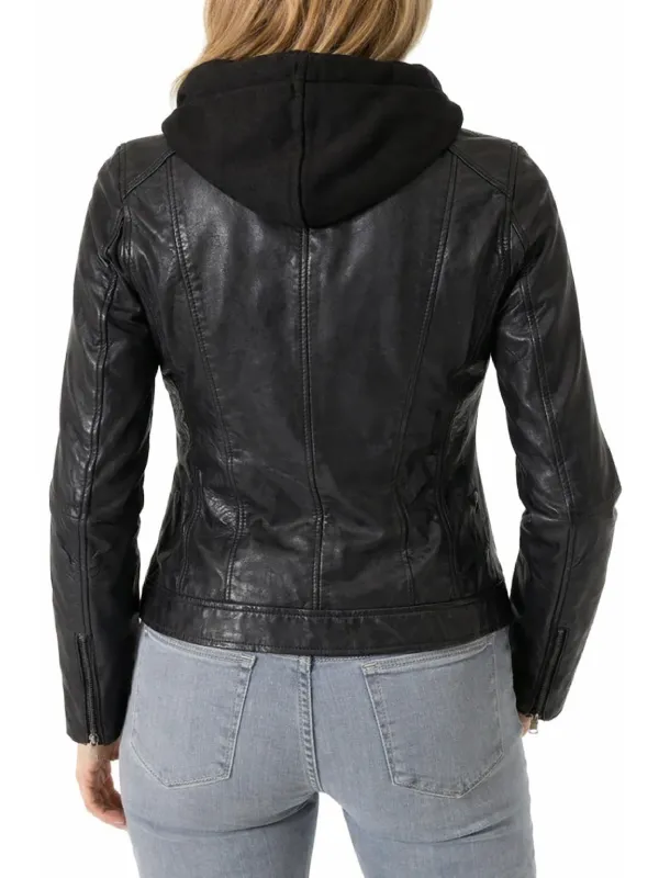 Black Cafe Racer Hooded Leather Jacket