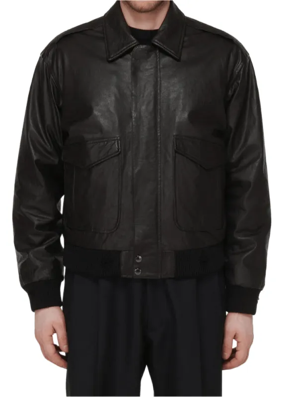 Black Leather Bomber Jacket