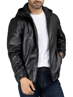 Black Leather Jacket With Hood