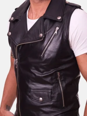 Black Leather Motorcycle Vest