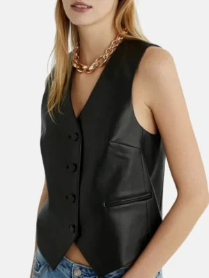 Black Leather Vest For