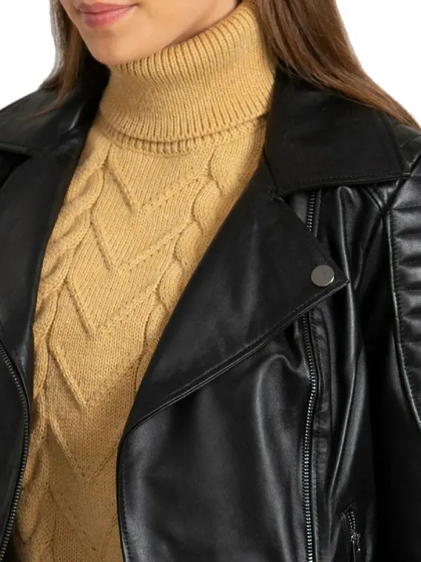 Black Quilted Leather Biker Jacket Women