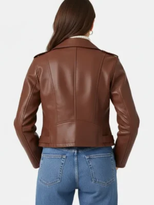 Brown Cropped Motorcycle Leather Jacket
