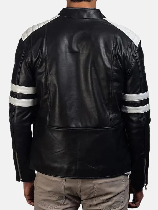 Men Black And White Brad Leather Jacket