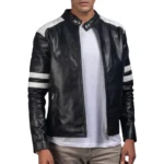 Men Black And White Leather Jacket