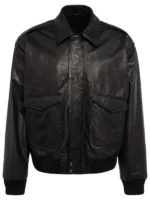Men Black Leather Bomber Jacket