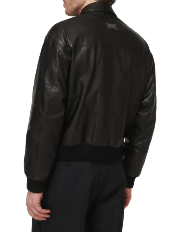 Men Black Leather Bomber