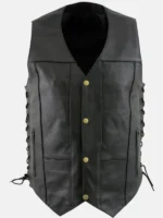 Men Leather Motorcycle Black Vest