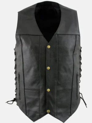 Men Leather Motorcycle Black Vest