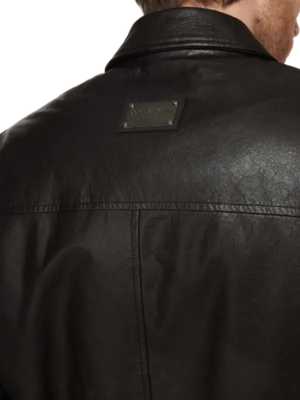Men black leather jacket
