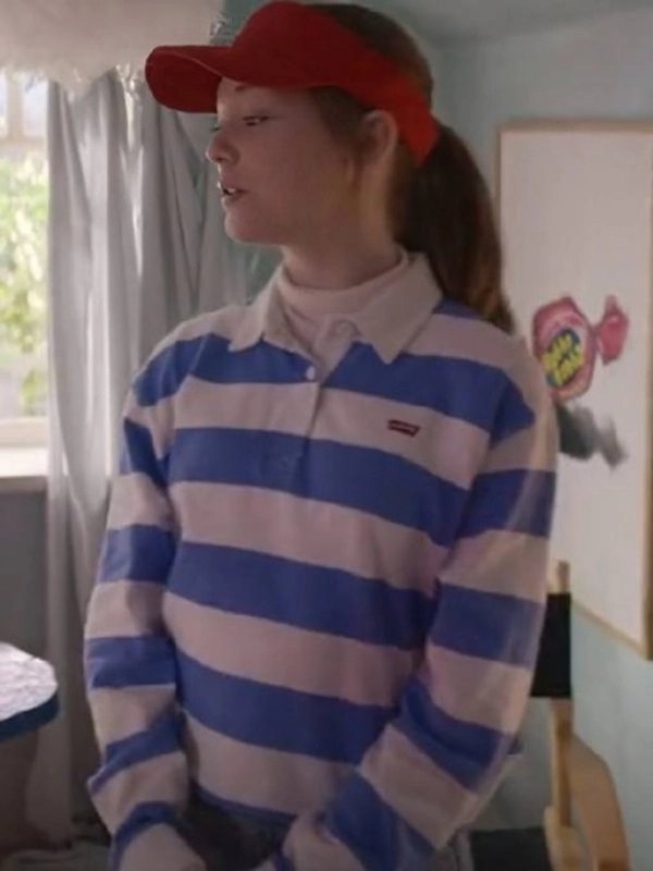 Sophie-Grace-TV-Series-The-Baby-Sitters-Club-Season-2-Kristy-Thomas-Stripe-Rugby-T-Shirt-Blue-White