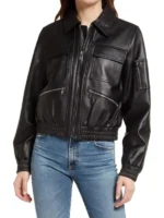 Women Black Bomber Leather Jacket