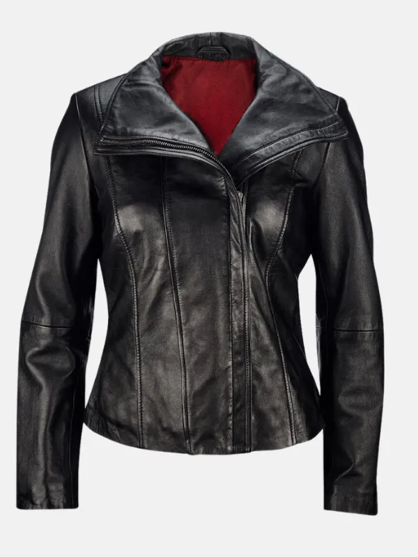 Women Black Leather Motorcycle Jacket