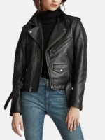 Women Motorcycle Black Leather Jacket