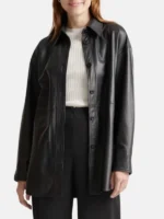 Women Black Leather Shirt Style Jacket