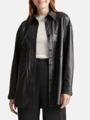 Women Black Leather Shirt Style Jacket