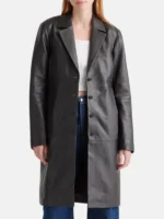 Women Black Long Leather Trench Coat