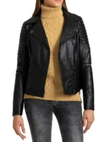 Women Black Quilted Leather Biker Jacket