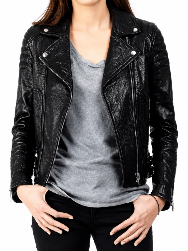 Women Black Upton Leather Biker Jacket