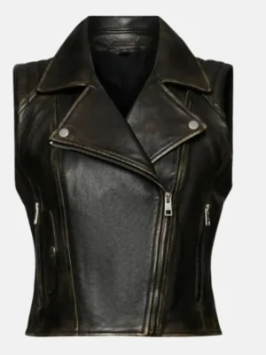 Women Leather Biker Vest